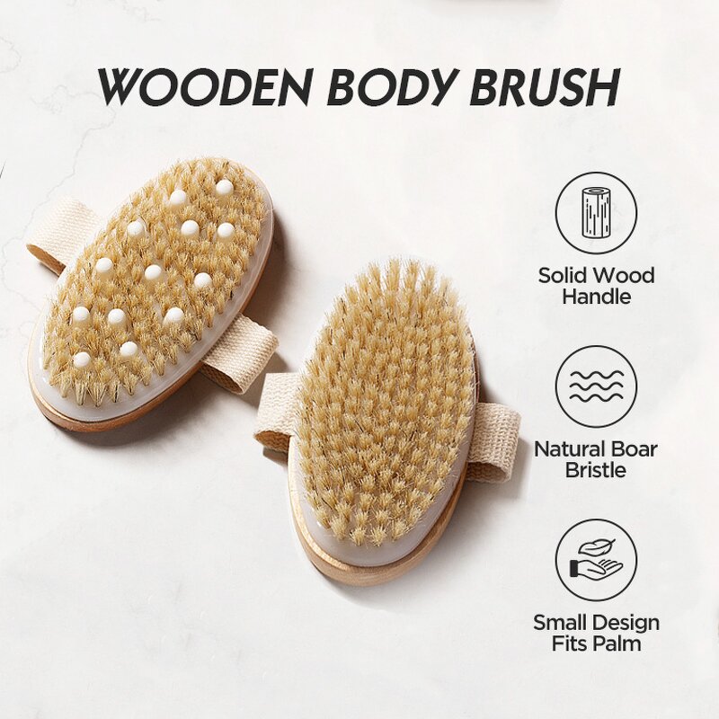Wooden Dry Body Brush - Natural Bristle Wholesale Bath Supplies Exfoliator