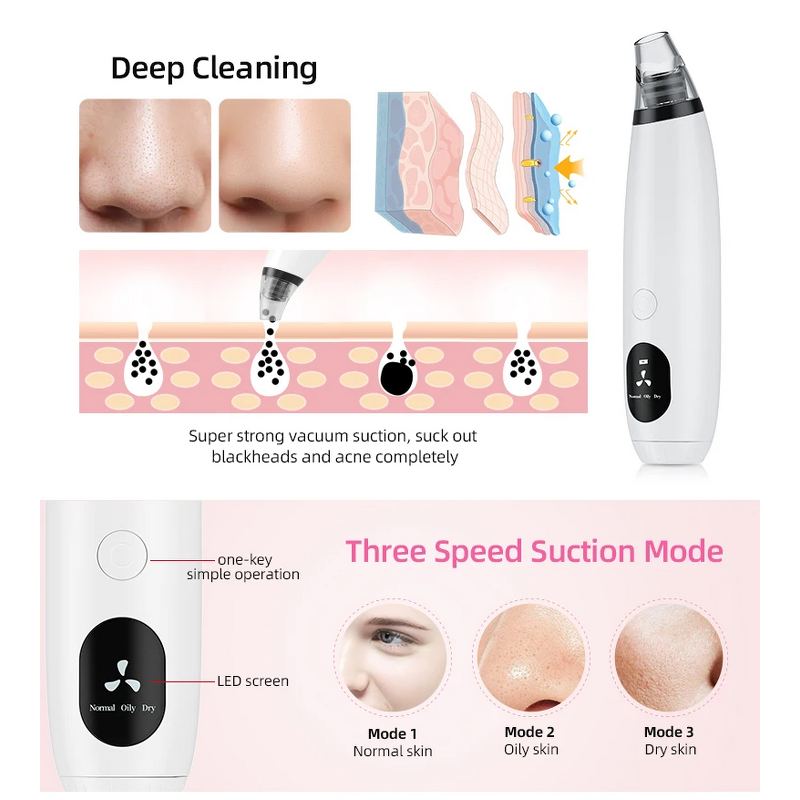 Blackhead Remover Tool Manufacturer - LED Display with 3 Replaceable Heads