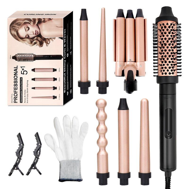 Curling Wand Set Manufacturer - 5 in 1 Fast Heating Interchangeable with Heat Glove