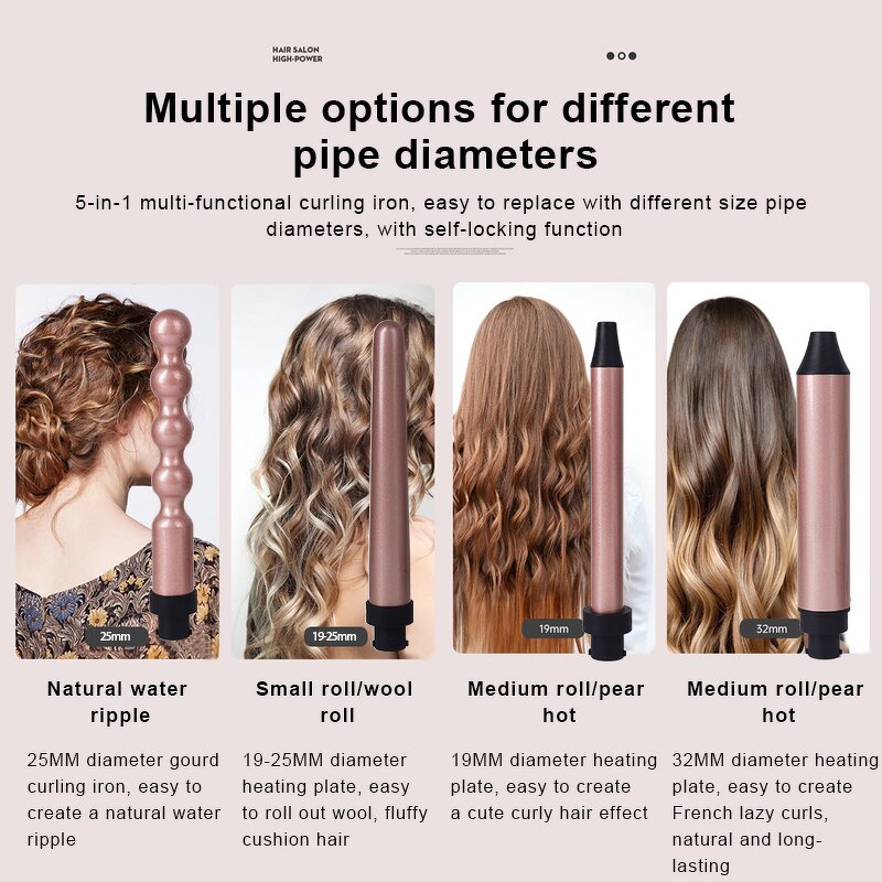 Curling Wand Set Manufacturer - 5 Interchangeable Ceramic with Brush and Heat Glove
