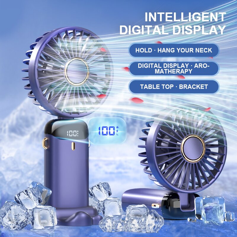Portable Fan Manufacturer - 5 Speeds Digital Display 1800mAh Handheld Neck Desk 3in1