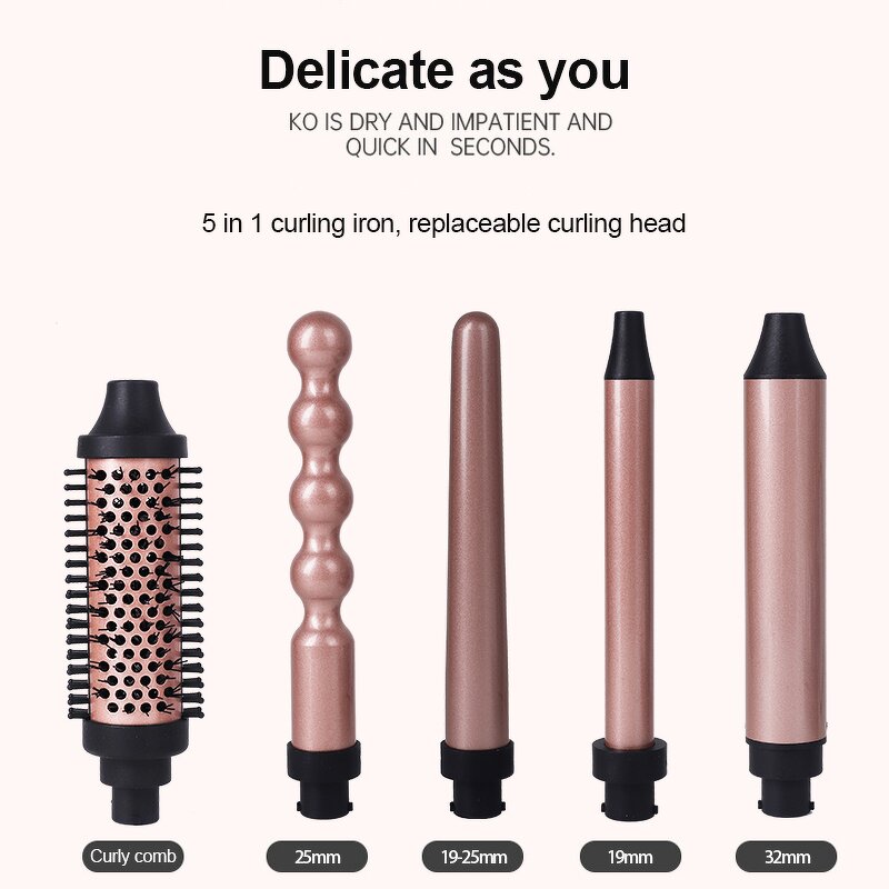 Curling Wand Set Manufacturer - 5 Interchangeable Ceramic with Brush and Heat Glove