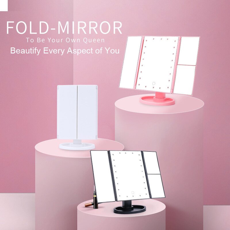 LED Makeup Mirror Manufacturer - Custom 22 Leds 2x 3x 10x Magnifying Tabletop Foldable