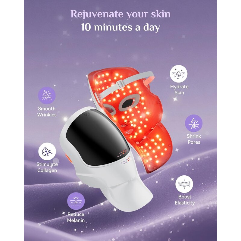 7-Color LED Therapy Mask - Portable Red Light Face Neck Beauty Skin Care Tool