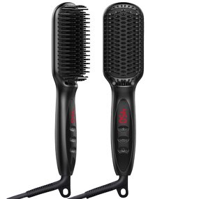 Electric Hot Comb Brush - Hair Straightening Flat Iron Plastic Handle Beard Comb