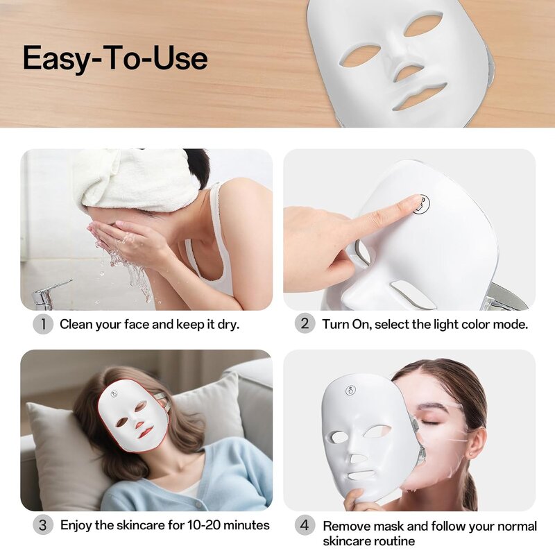 Wireless LED Therapy Mask - 7 LED Photon Rechargeable Home Salon Beauty Tool