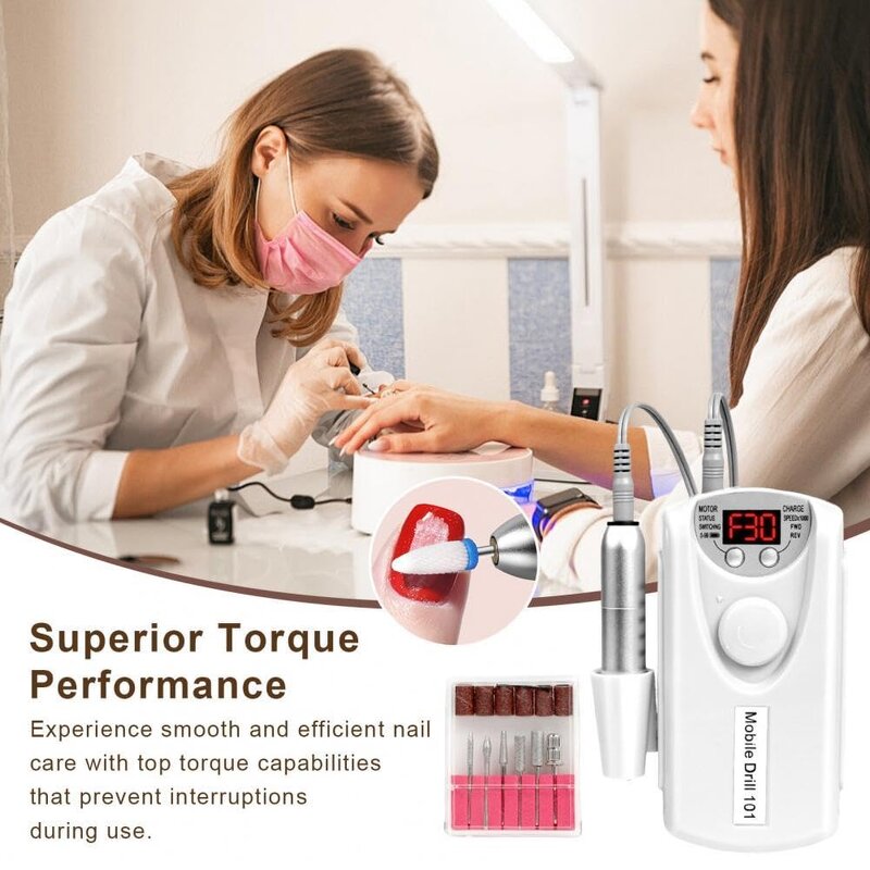 Electric Nail Drill Machine - Professional 30000 RPM Rechargeable Acrylic Tool