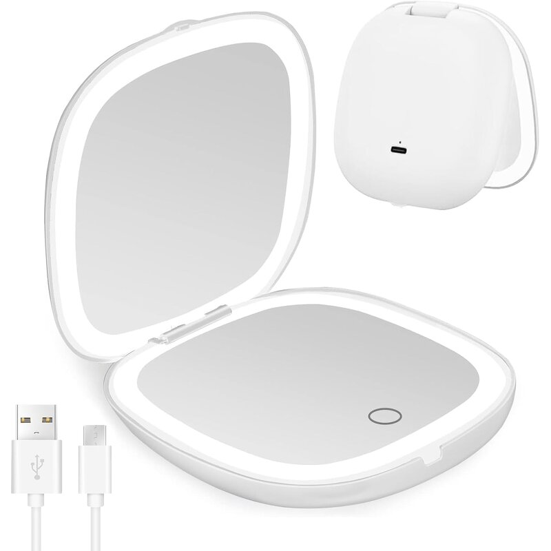 LED Cosmetic Mirror - Mini Compact Foldable Portable Handheld Magnifying