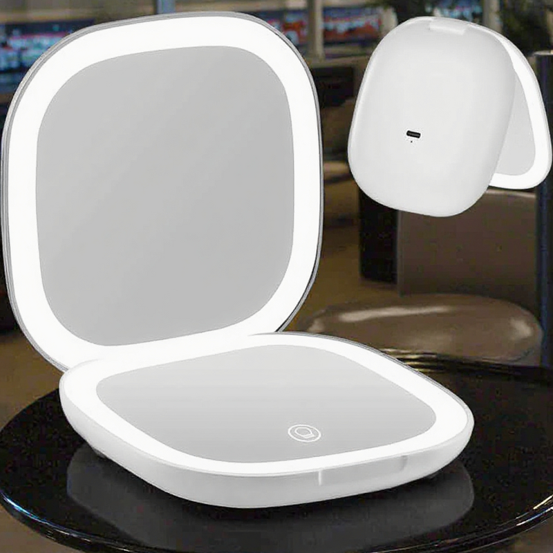 LED Cosmetic Mirror - Mini Compact Foldable Portable Handheld Magnifying