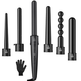 Curling Iron Wand Set - Professional 6 in 1 Ceramic Auto LED Temperature Tool