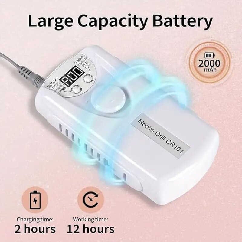 Electric Nail Drill Machine - Professional 30000 RPM Rechargeable Acrylic Tool