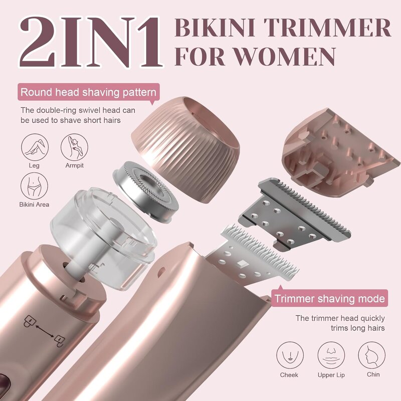 2 in 1 Women Shaver - Dual Head IPX7 Waterproof Rechargeable Bikini Trimmer
