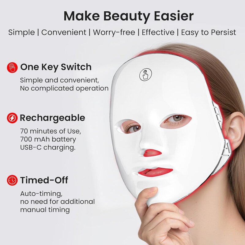 Wireless LED Therapy Mask - 7 LED Photon Rechargeable Home Salon Beauty Tool