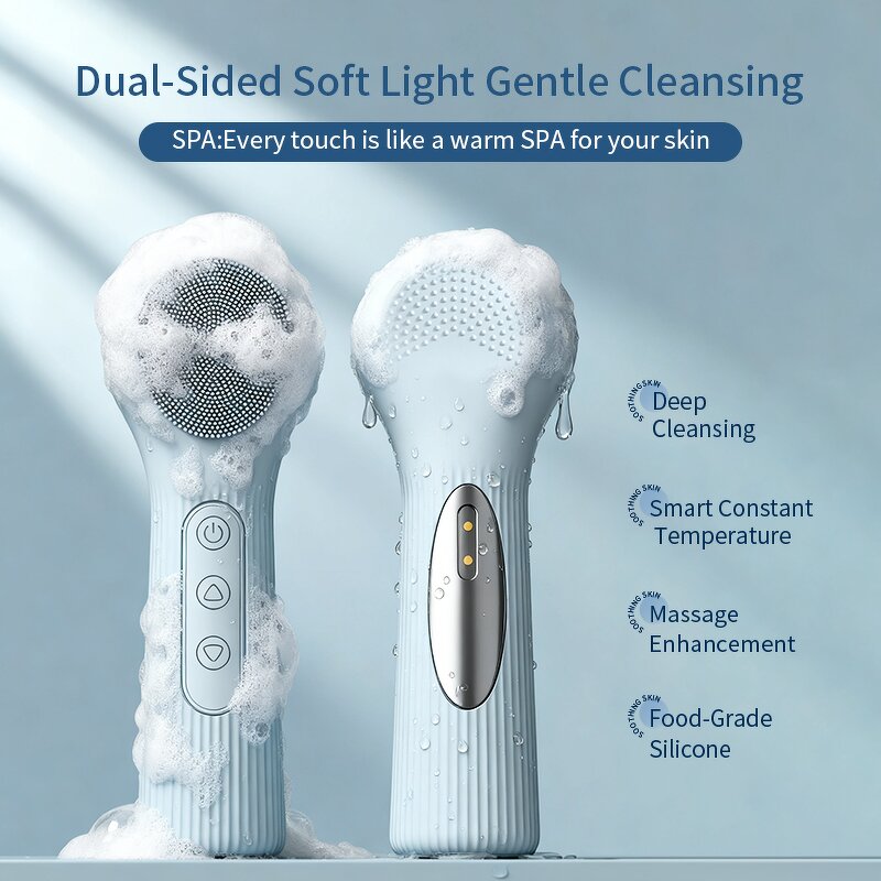 Silicone Face Scrubber - 2 in 1 Heat Massage Rechargeable Facial Exfoliator