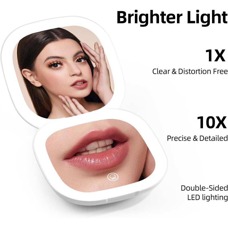 LED Cosmetic Mirror - Mini Compact Foldable Portable Handheld Magnifying