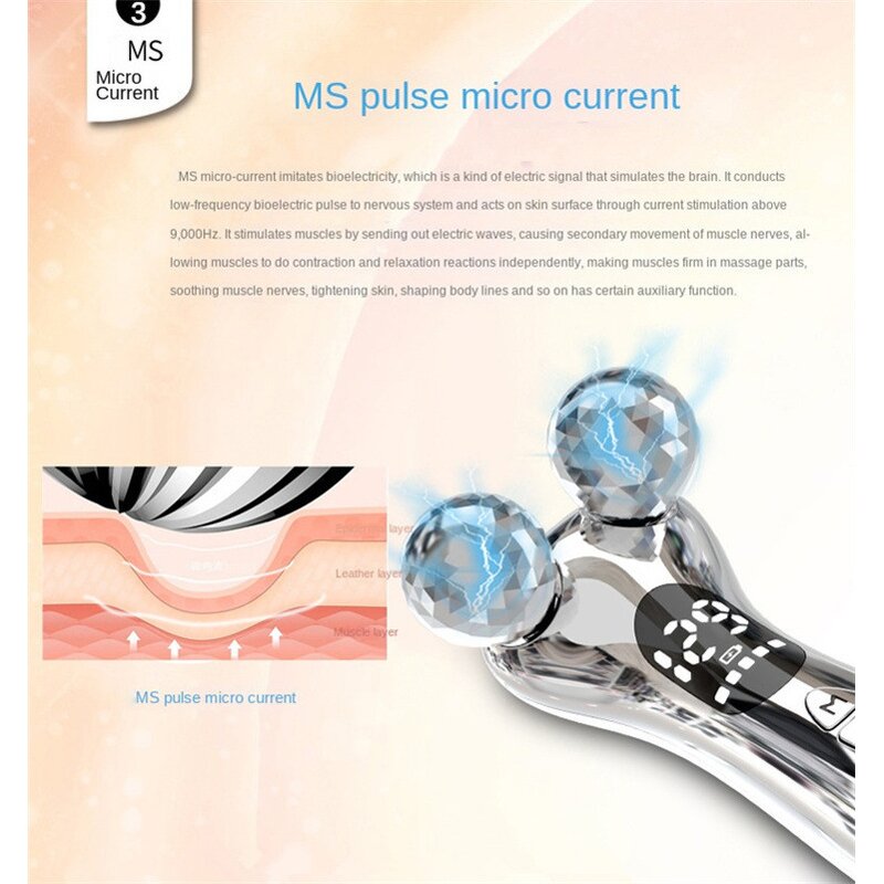 4D EMS Facial Roller - Ergonomic Design Rechargeable Skin Care Massager