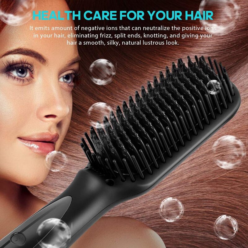 Electric Hot Comb Brush - Hair Straightening Flat Iron Plastic Handle Beard Comb
