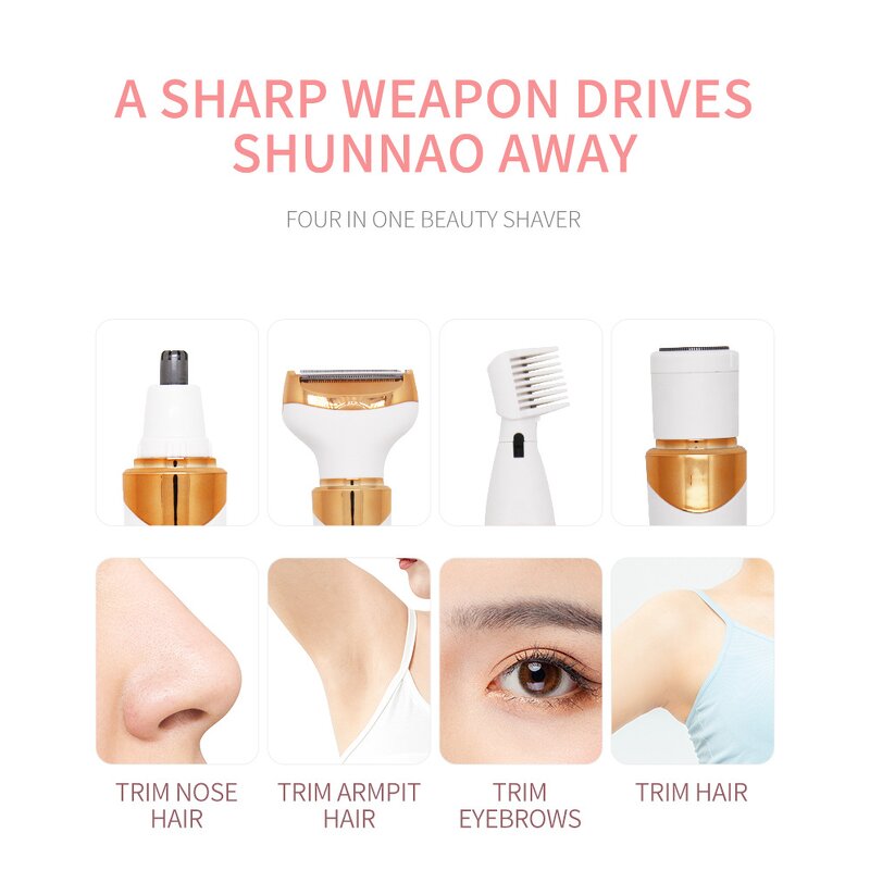 4 in 1 Ladies Electric Shaver - Cordless Waterproof Bikini Facial Hair Remover
