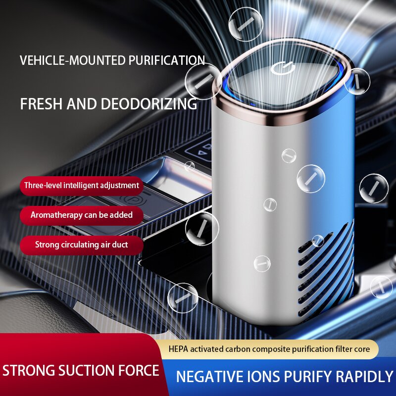 Mini Car Air Purifier - USB Touch Button HEPA Negative Ion Aromatherapy