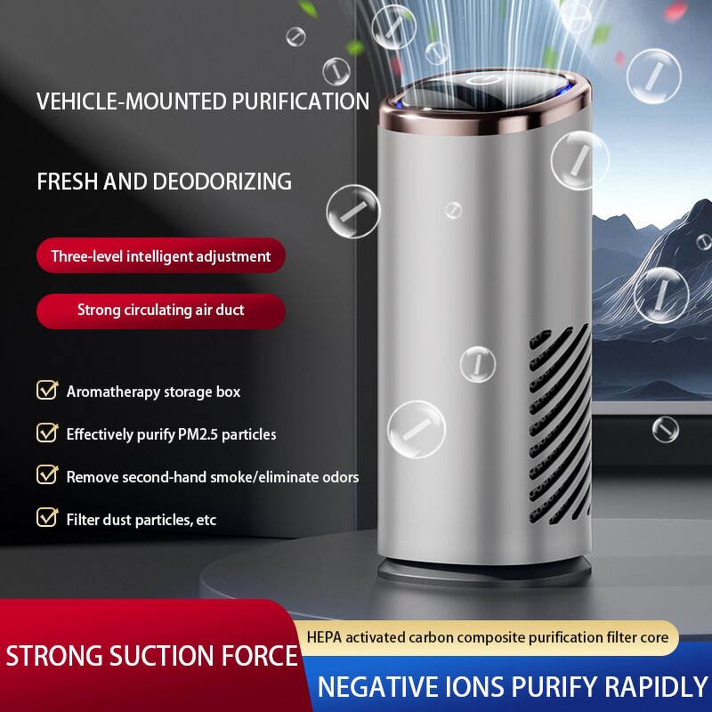 Mini Car Air Purifier - USB Touch Button HEPA Negative Ion Aromatherapy