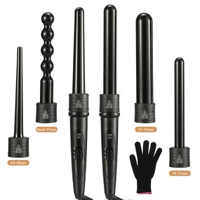 Curling Iron Wand Set - Professional 6 in 1 Ceramic Auto LED Temperature Tool