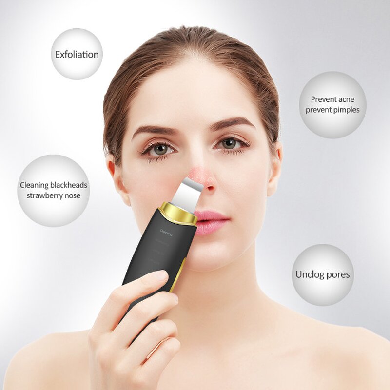 Ultrasonic Skin Scrubber - Black Handle EMS Skin Rejuvenation Wrinkle Remover Device