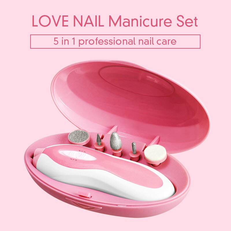 Electric Nail Drill File - Professional 5 Speeds Pink Plastic Manicure Pedicure Set Tool