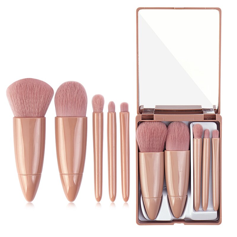 Cosmetic Brush Manufacturer - Popular Hand with Mirror Set 5 in 1 Portable