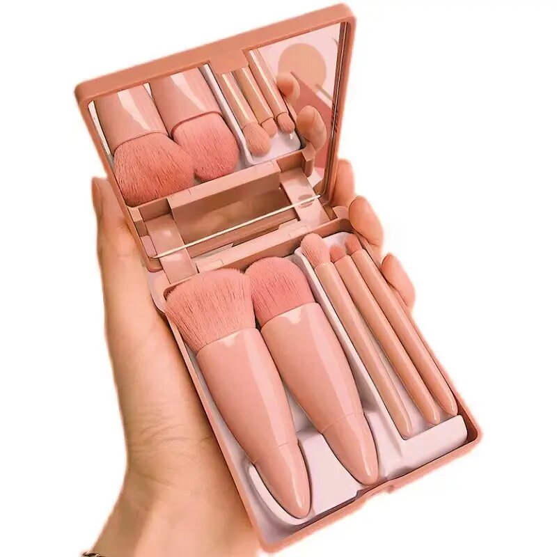 Makeup Brushes Set Manufacturer - Custom Logo 5PCS Travel Size with Mirror Case