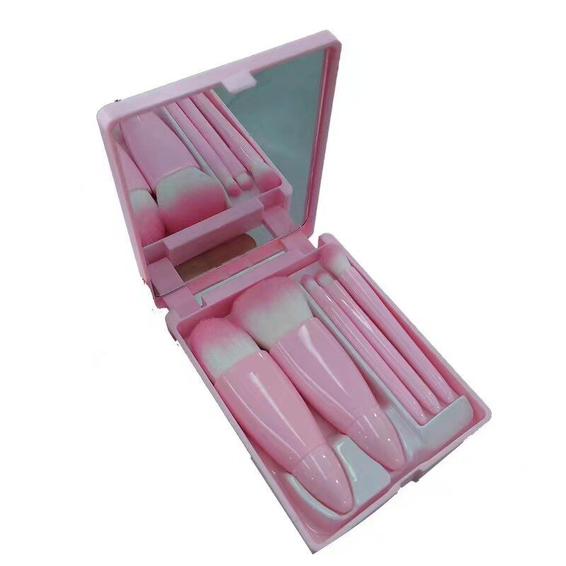 Makeup Brush Set Manufacturer - 5 Pcs Synthetic Hair Small Travel with Mirror case
