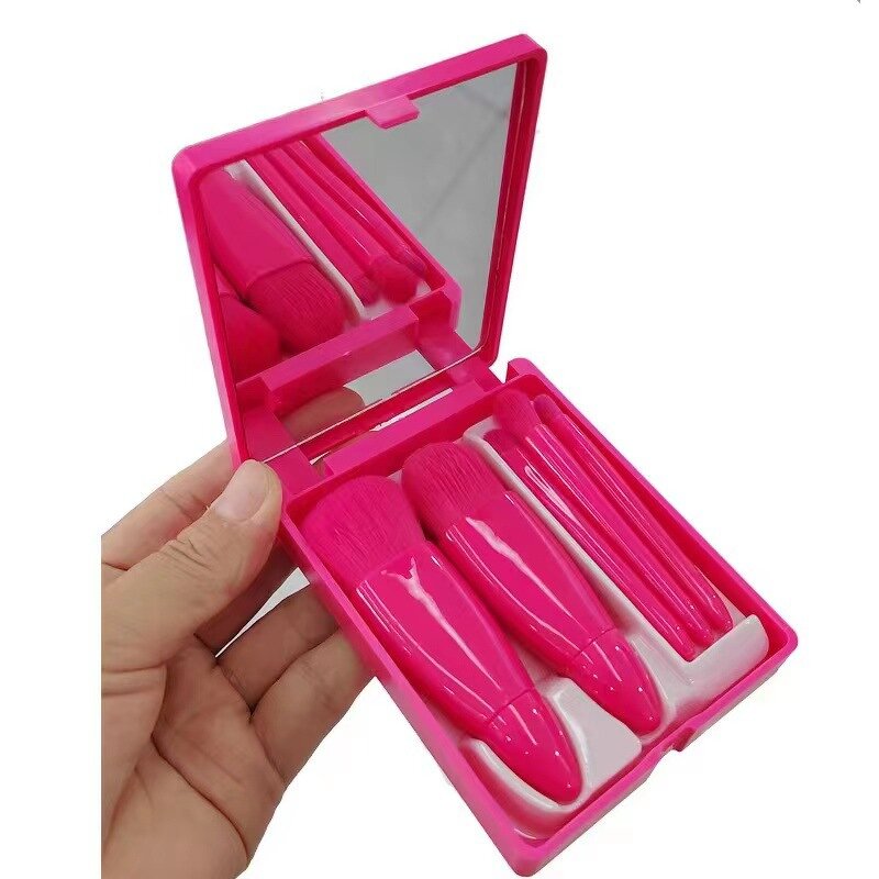 Makeup Brush Set Manufacturer - 5 Pcs Synthetic Hair Small Travel with Mirror case