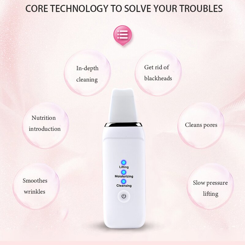 Ultrasonic Skin Scrubber - Portable Pore Cleansing Face Peeling Sonic Skin Spatula Tool