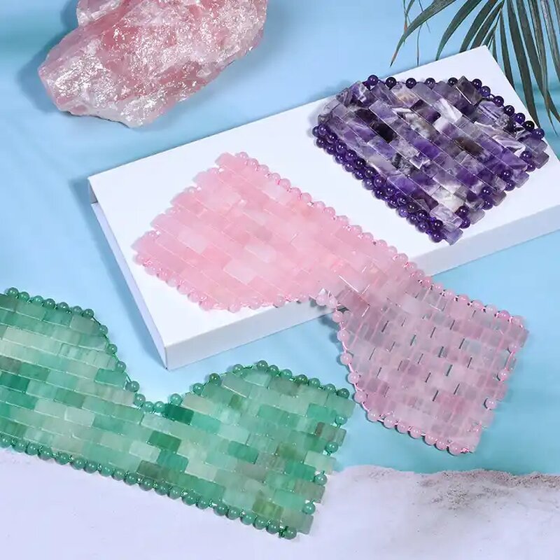 Rose Quartz Eye Mask - Luxury Natural Crystal Cooling Face Jade Stone Beauty Tool