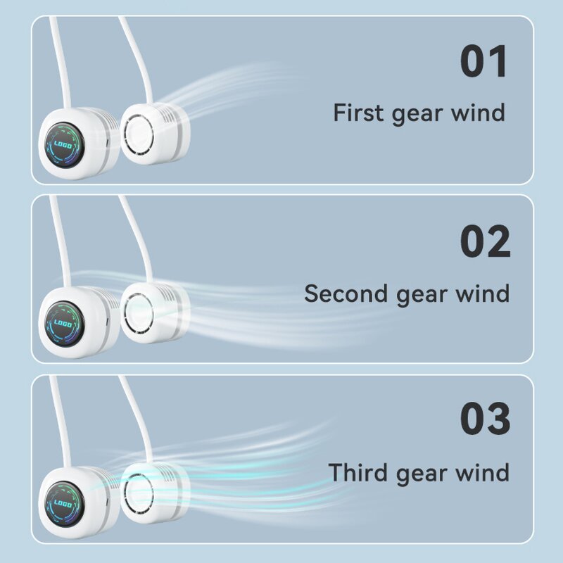 Bladeless Neck Fan - Rechargeable Portable Outdoor Camping Wireless LED Light Fan