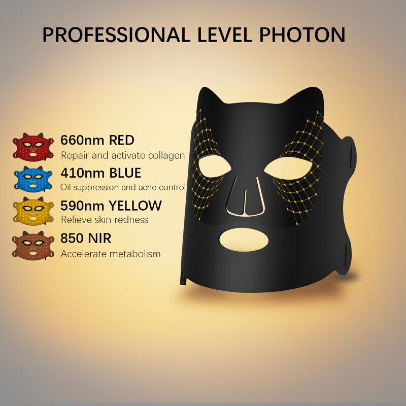 Black LED Face Mask - Home Skin Care Red Light Therapy Acne Treatment Beauty Tool