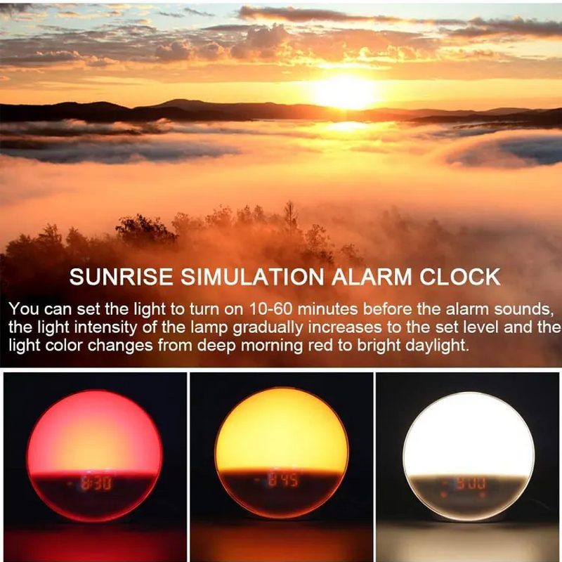 LED Sunrise Alarm Clock - Custom logo Smart Wake up Lamp Kids Adults Bedrooms Tool