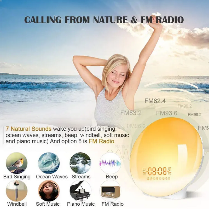 LED Sunrise Alarm Clock - Custom logo Smart Wake up Lamp Kids Adults Bedrooms Tool