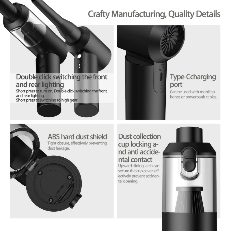 Mini Car Vacuum - Cordless 95W Rechargeable Wet Dry Portable Cleaning Machine