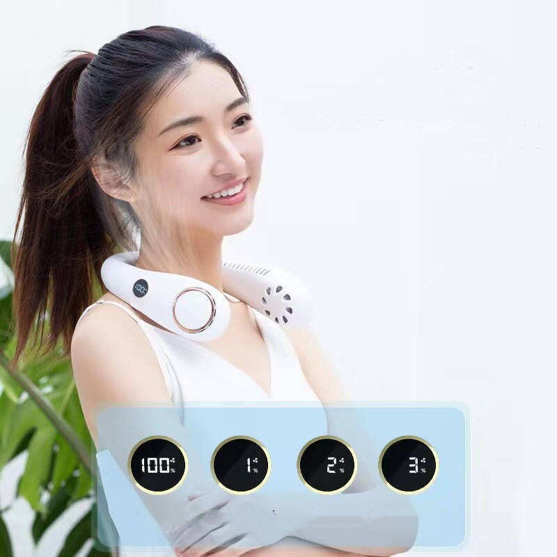 3 Speed Neck Fan - USB Charging Mini Silent Lazy Sports Leafless Electric Fan
