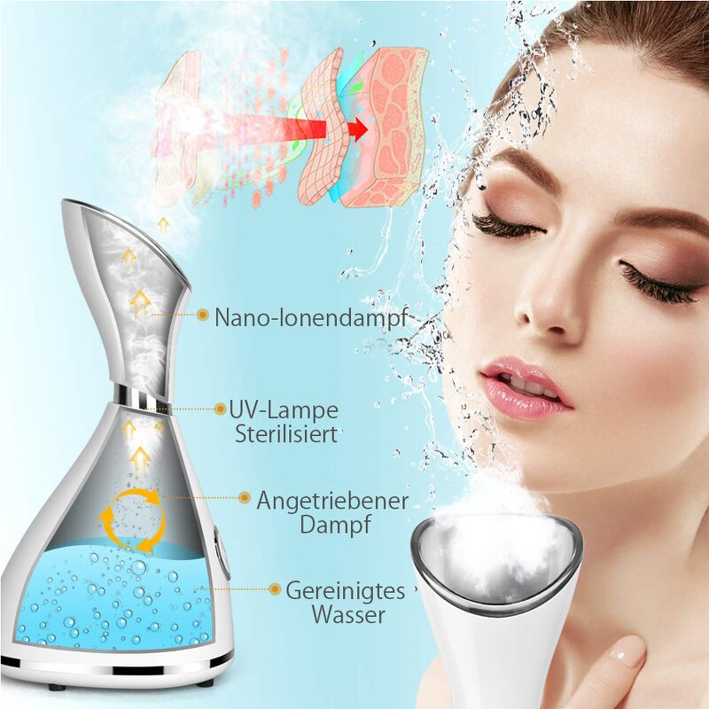Nano Ionic Facial Steamer - Portable Handheld Hydrating Nasal Cleansing Salon Home Use