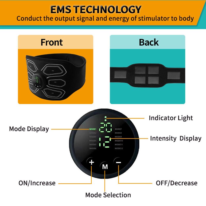 EMS Abdominal Slimming Belt - NEW Smart Abdomen Muscle Stimulator Massager Tool