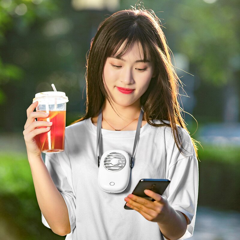 Hanging Neck Fan - Portable Wearable USB Rechargeable Leafless Eyelash Cooling Tool