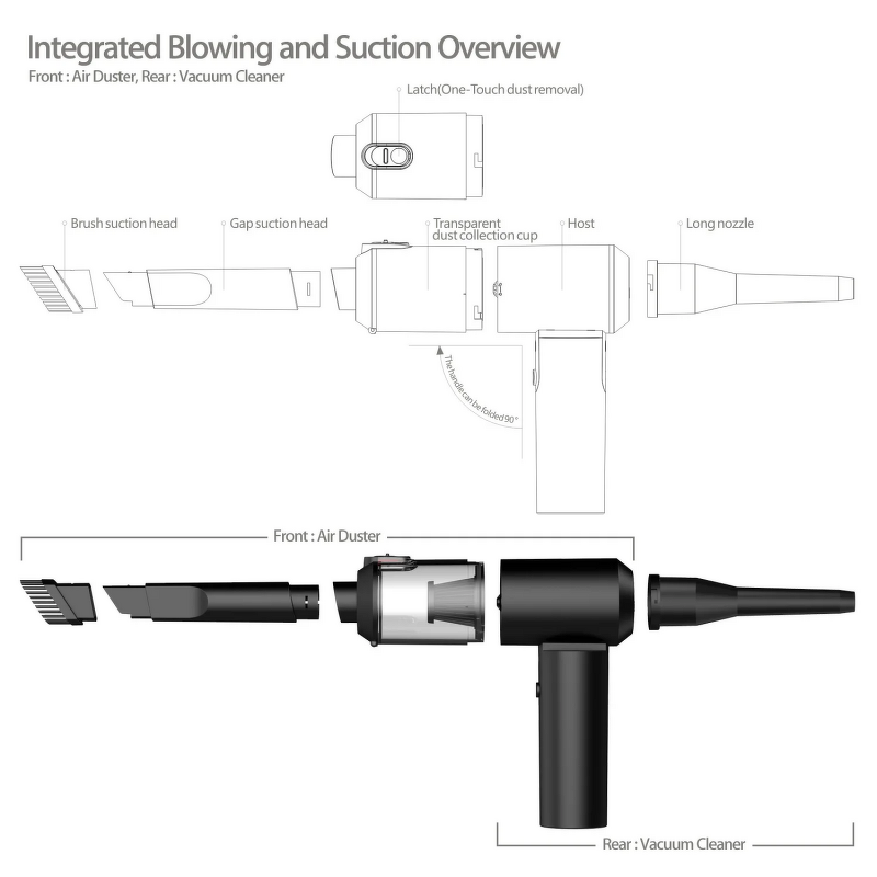 Mini Car Vacuum - Cordless 95W Rechargeable Wet Dry Portable Cleaning Machine
