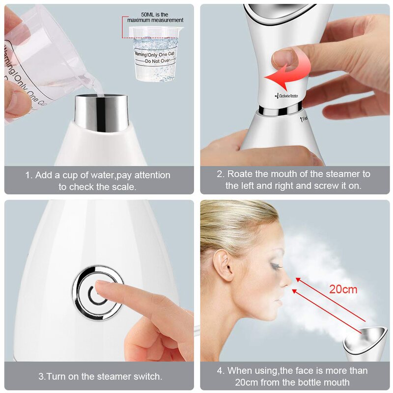 Nano Ionic Facial Steamer - Portable Handheld Hydrating Nasal Cleansing Salon Home Use