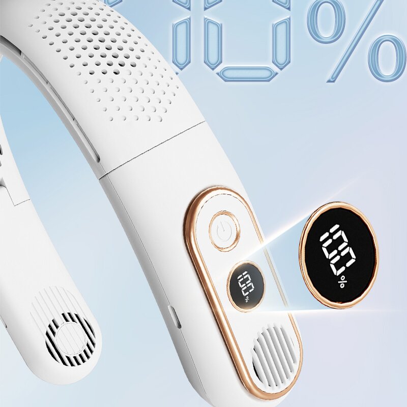 Bladeless Neck Fan - Hanging Foldable USB Rechargeable LED Display Silent Mini Fan