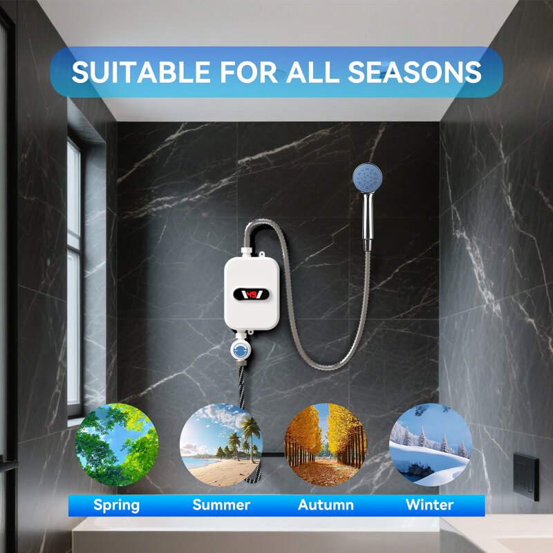 Mini Tankless Water Heater - Instant Electric Fast Heating Shower Bathroom Kitchen EU
