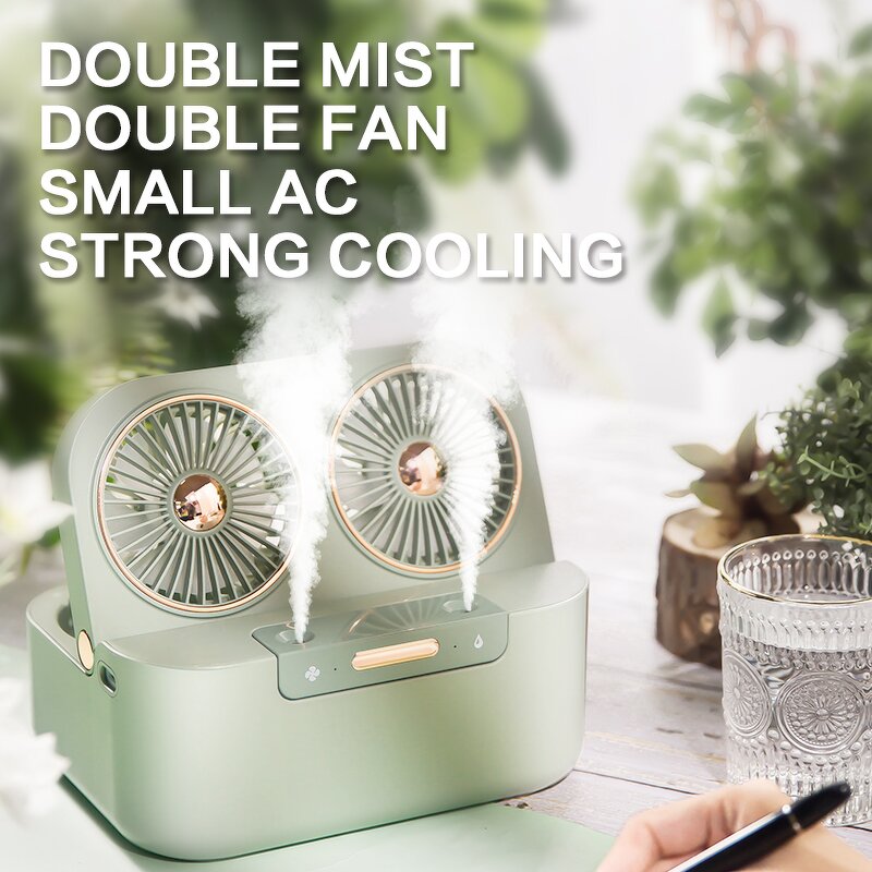 Water Spray Mist Fan - Portable Desktop Dual Motors Retro Tabletop Air Cooler Tool