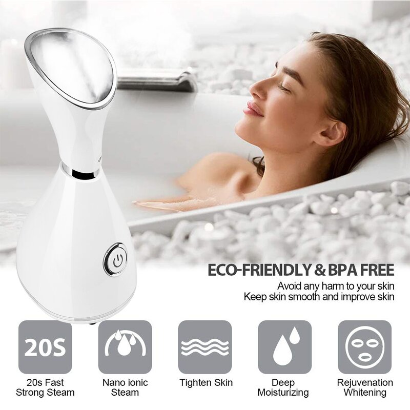 Nano Ionic Facial Steamer - Portable Handheld Hydrating Nasal Cleansing Salon Home Use