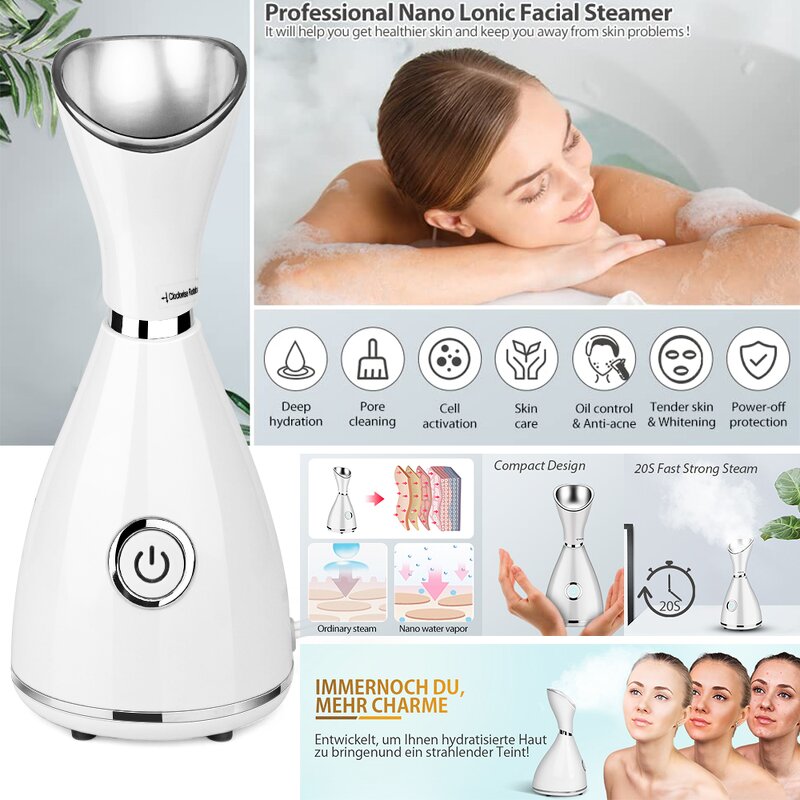Nano Ionic Facial Steamer - Portable Handheld Hydrating Nasal Cleansing Salon Home Use
