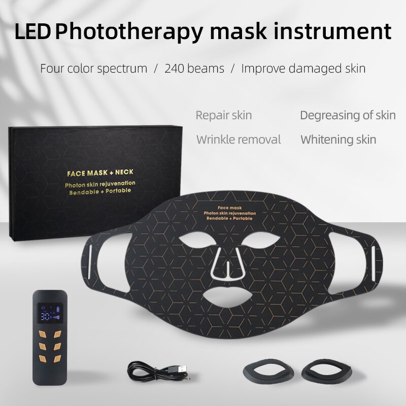 4 Color LED Face Mask - Photon Blue Red Light Therapy Facial Beauty Skin Care Tool